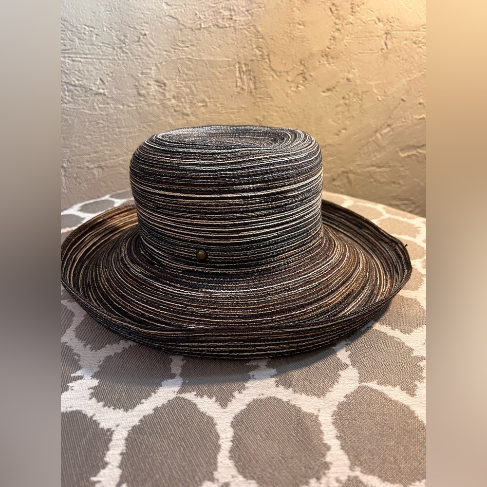 Kooringal Striped Black Brown Taupe Women's Hat made in Australia sized 58cm